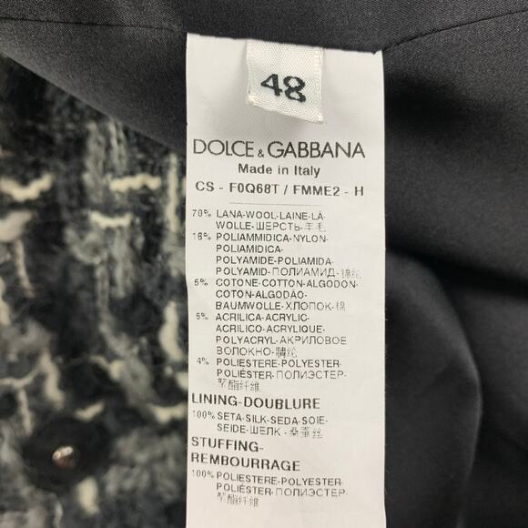 DOLCE & GABBANA Size 12 Grey Black White Wool Blend Tweed Collarless Coat - Picture 4 of 5